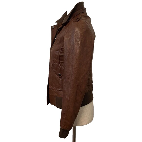 Womens Sz 36 Sm CARRIE LACROX Brown Italian Lambskin Leather Flight Biker Jacket - Picture 5 of 12